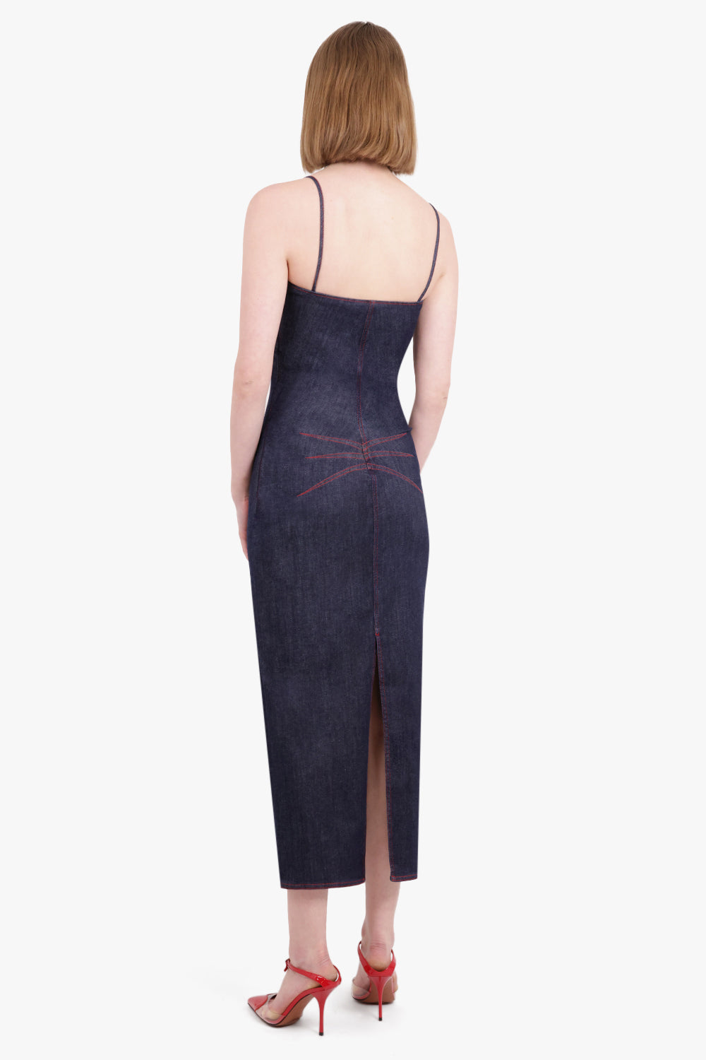 ALAIA RTW Denim Spaghetti Strap Midi Dress | Dark Blue