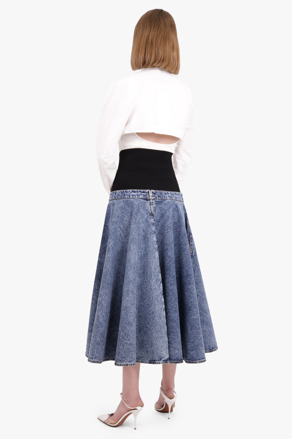 ALAIA RTW Flare Midi Denim Skirt | Blue Snow