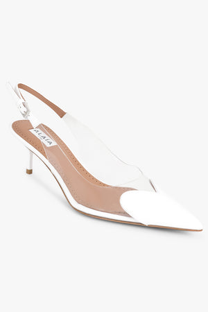 ALAIA Unclassified Patent Calfskin 55mm Heart Slingbacks | White