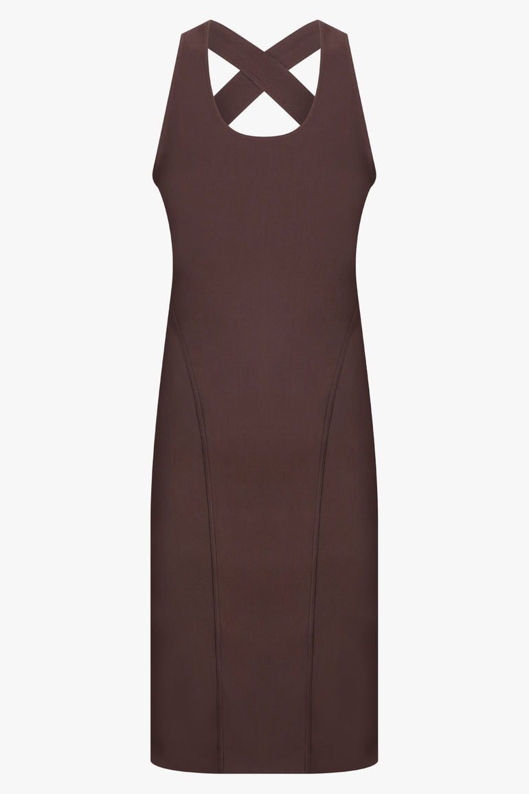 ALAIA RTW Cross Back S/Less Midi Dress | Brown