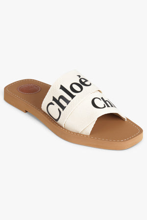 CHLOE SHOES WOODY LOGO SLIDE | WHITE