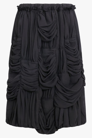 COMME DES GARCONS RTW Drape Ruched Panel Drawstring Midi Skirt | Black