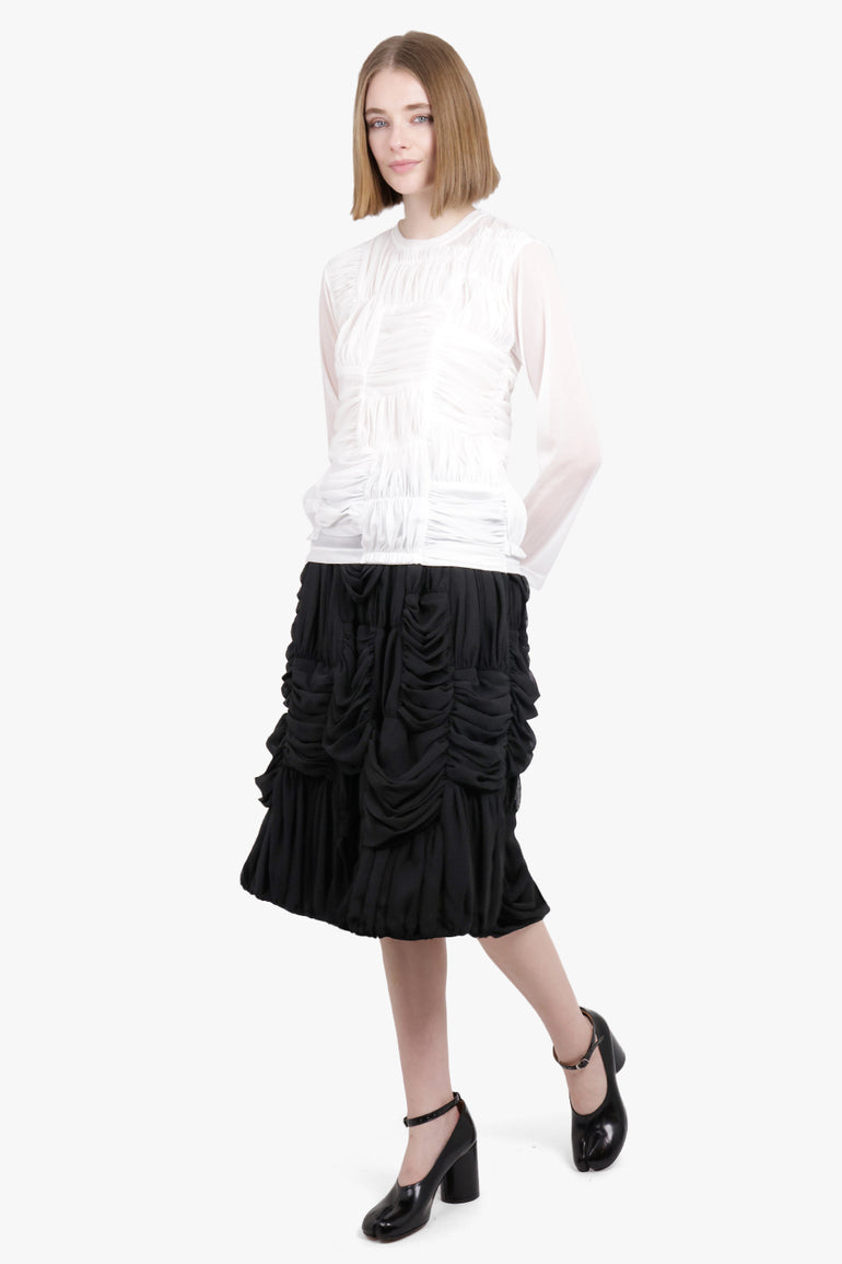 COMME DES GARCONS RTW Drape Ruched Panel Drawstring Midi Skirt | Black