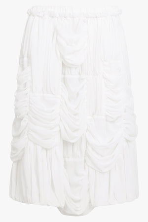 COMME DES GARCONS RTW Drape Ruched Panel Drawstring Midi Skirt | White