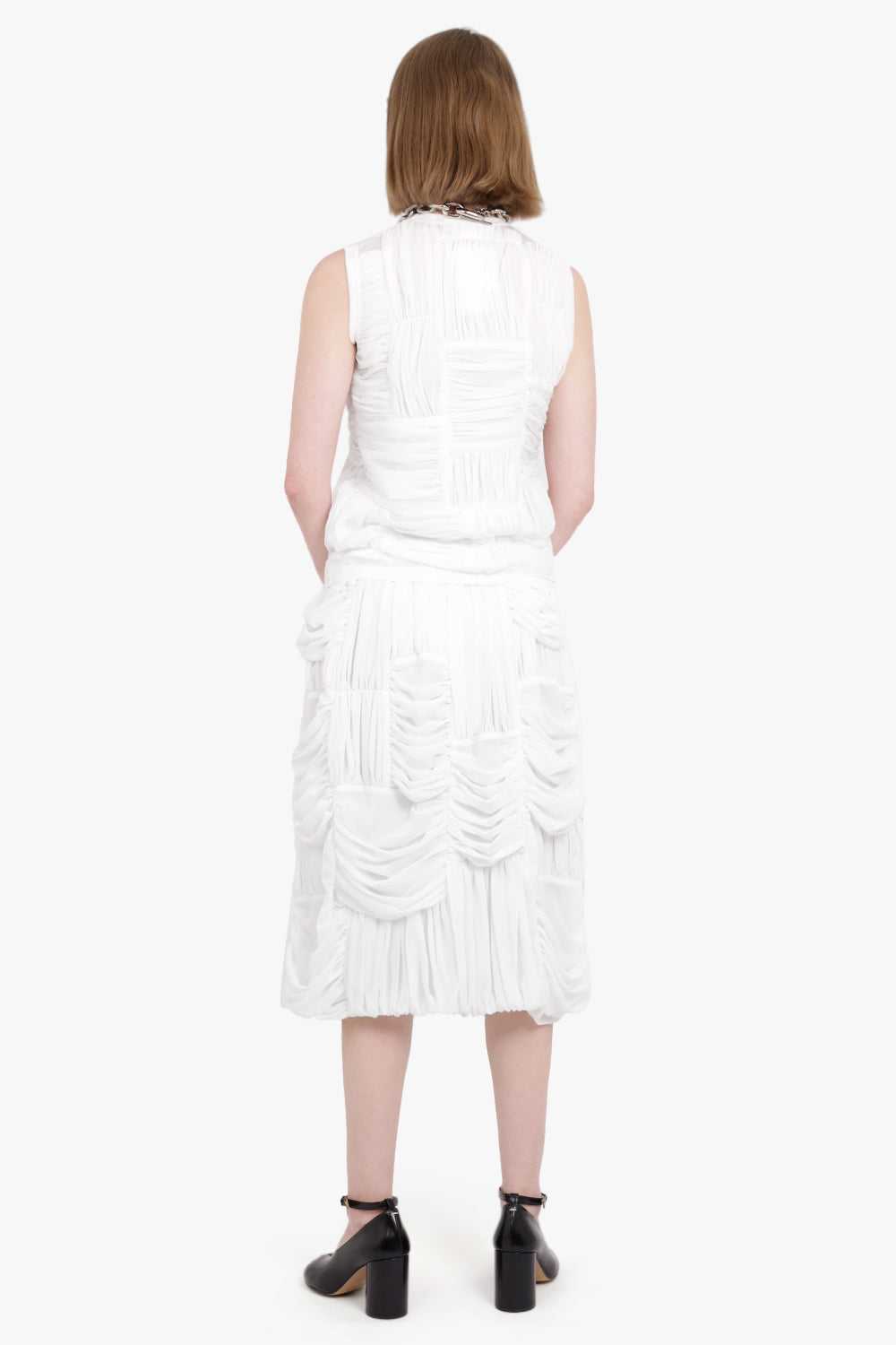 COMME DES GARCONS RTW Drape Ruched Panel Drawstring Midi Skirt | White