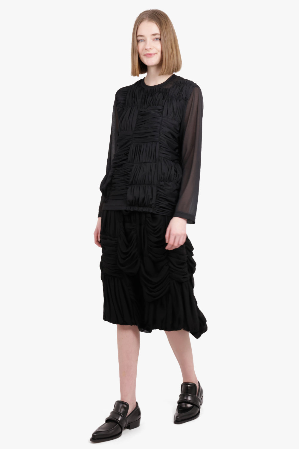 COMME DES GARCONS RTW Drape Ruched Panel L/S Top | Black