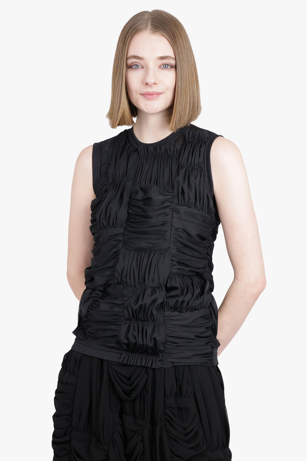 COMME DES GARCONS RTW Drape Ruched Panel Sleeveless Top | Black