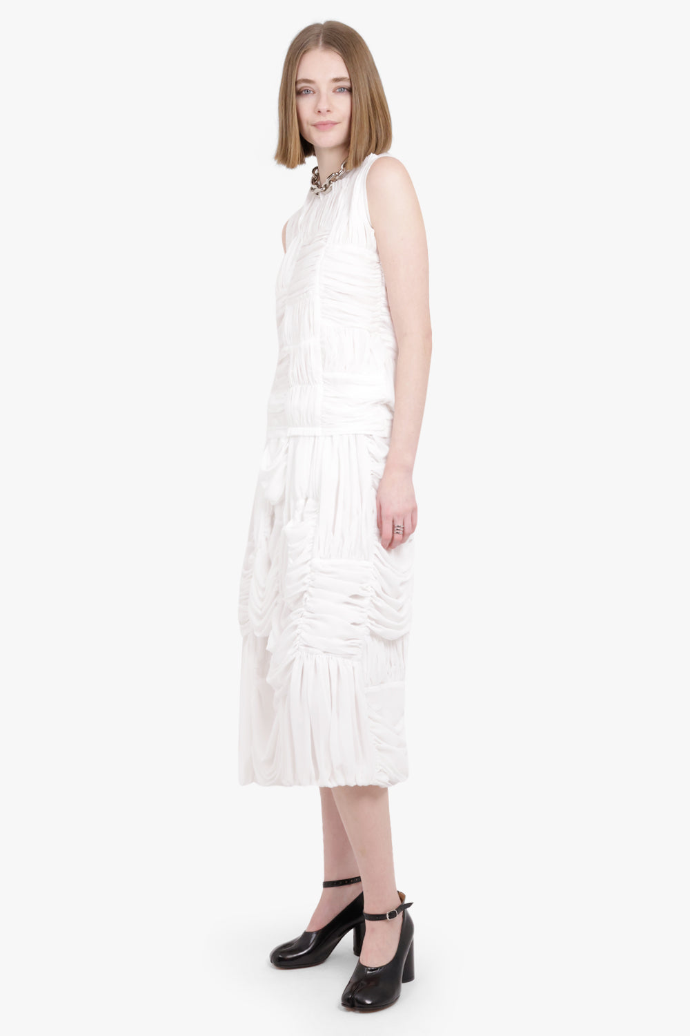 COMME DES GARCONS RTW Drape Ruched Panel Sleeveless Top | White