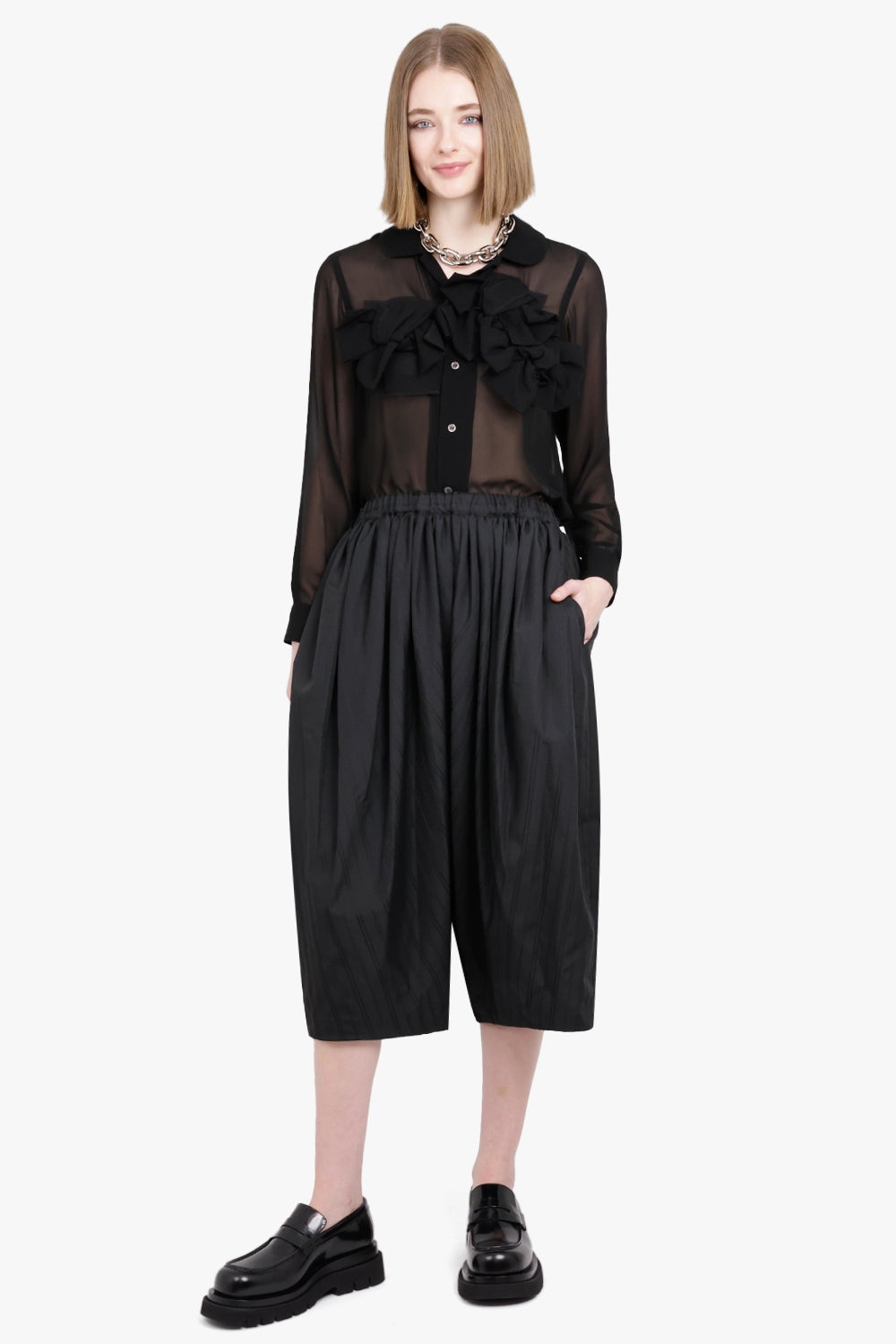 COMME DES GARCONS RTW Relaxed Drawstring Cropped Suit Pant | Black