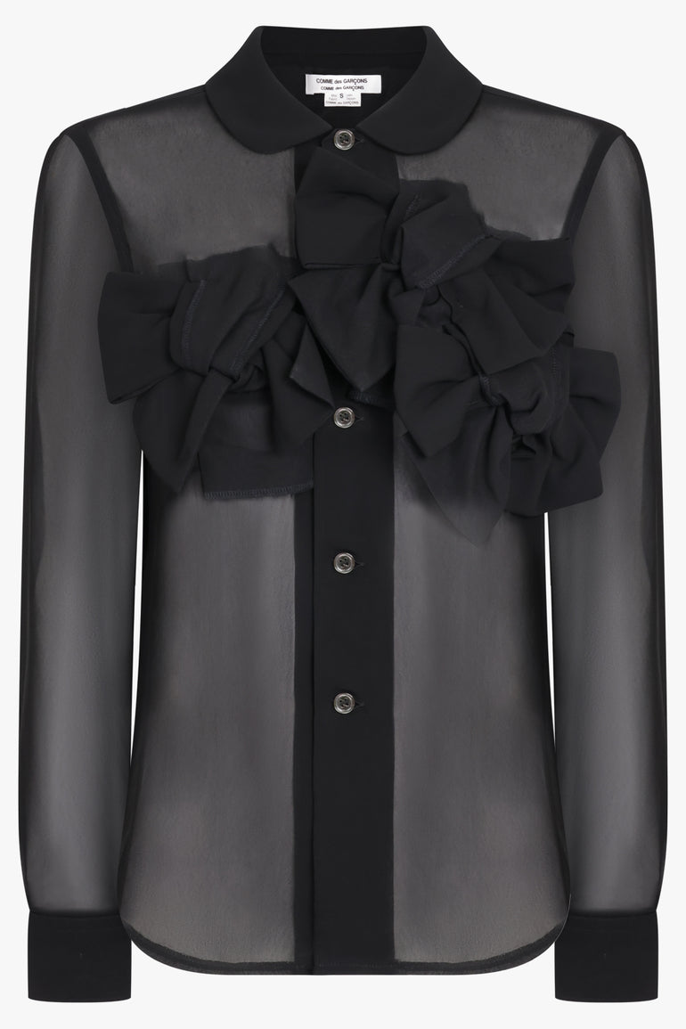 COMME DES GARCONS RTW Sheer Bow Detail L/S Shirt | Black