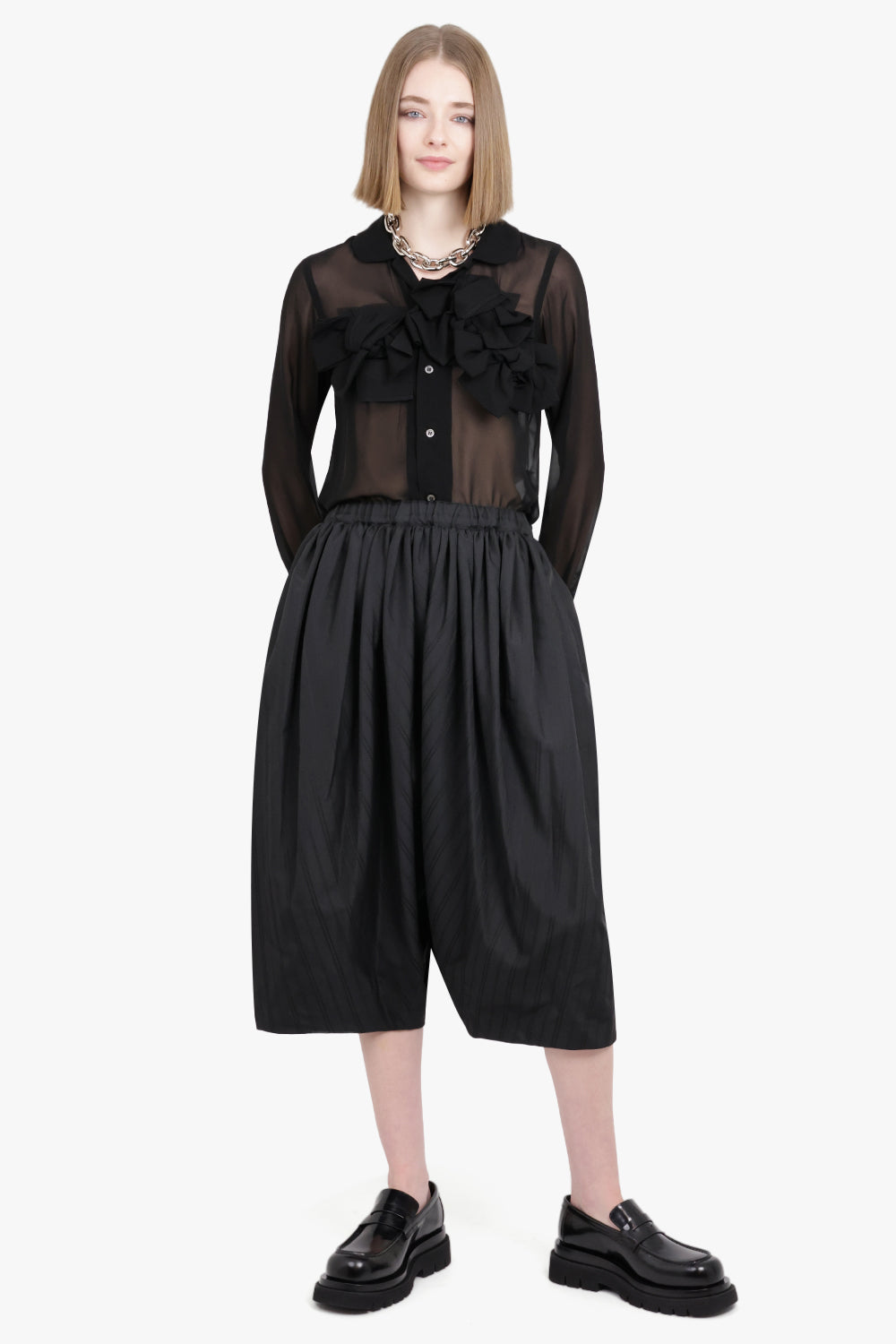 COMME DES GARCONS RTW Sheer Bow Detail L/S Shirt | Black