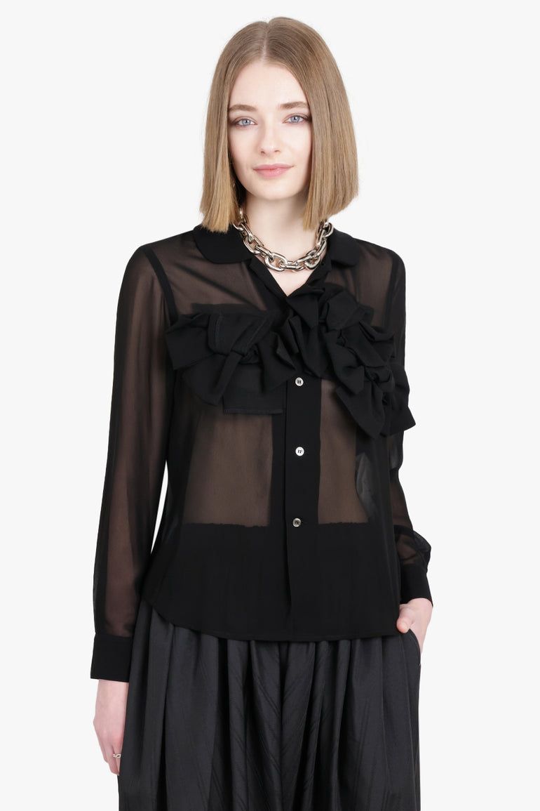 COMME DES GARCONS RTW Sheer Bow Detail L/S Shirt | Black