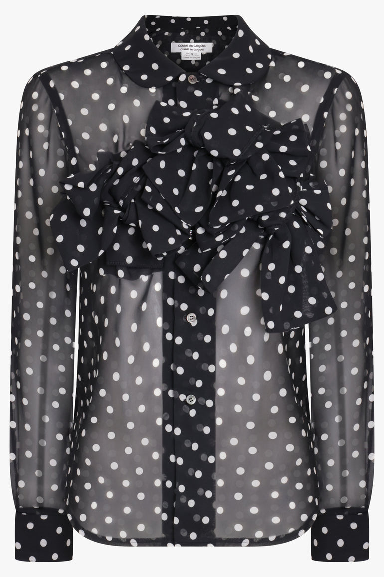 COMME DES GARCONS RTW Sheer Polka Dot L/S Bow Detail Shirt | Black