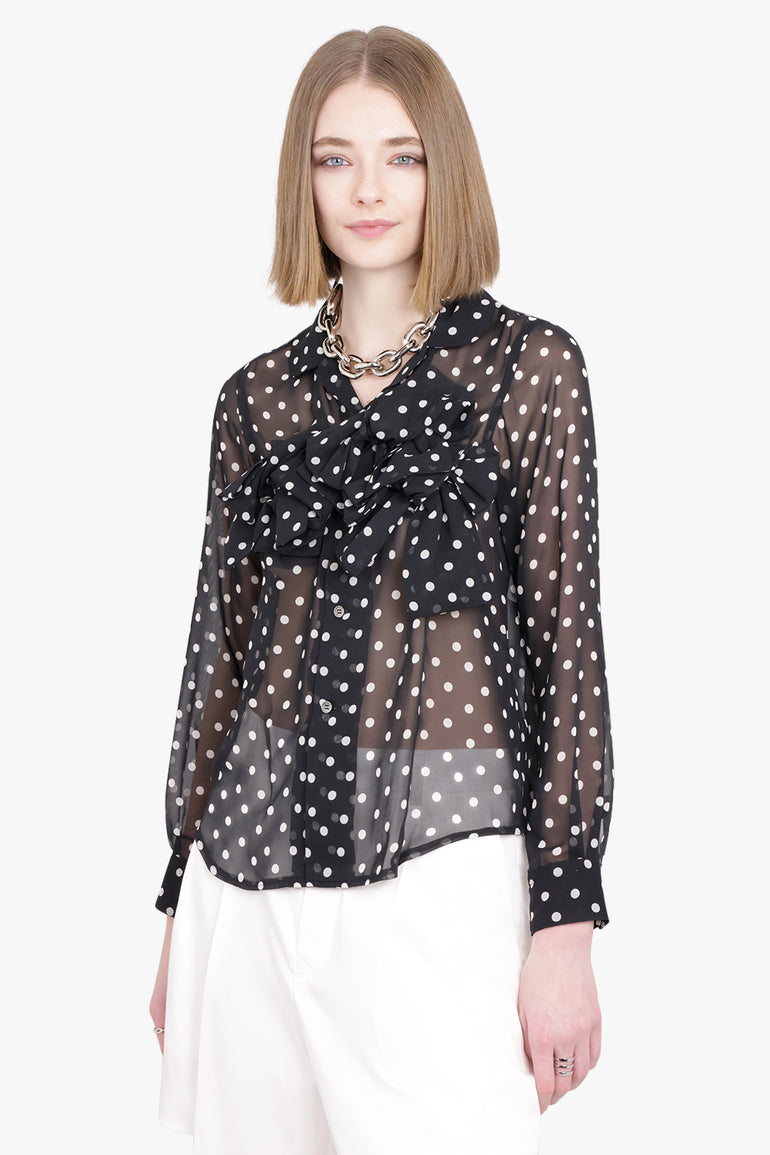 COMME DES GARCONS RTW Sheer Polka Dot L/S Bow Detail Shirt | Black