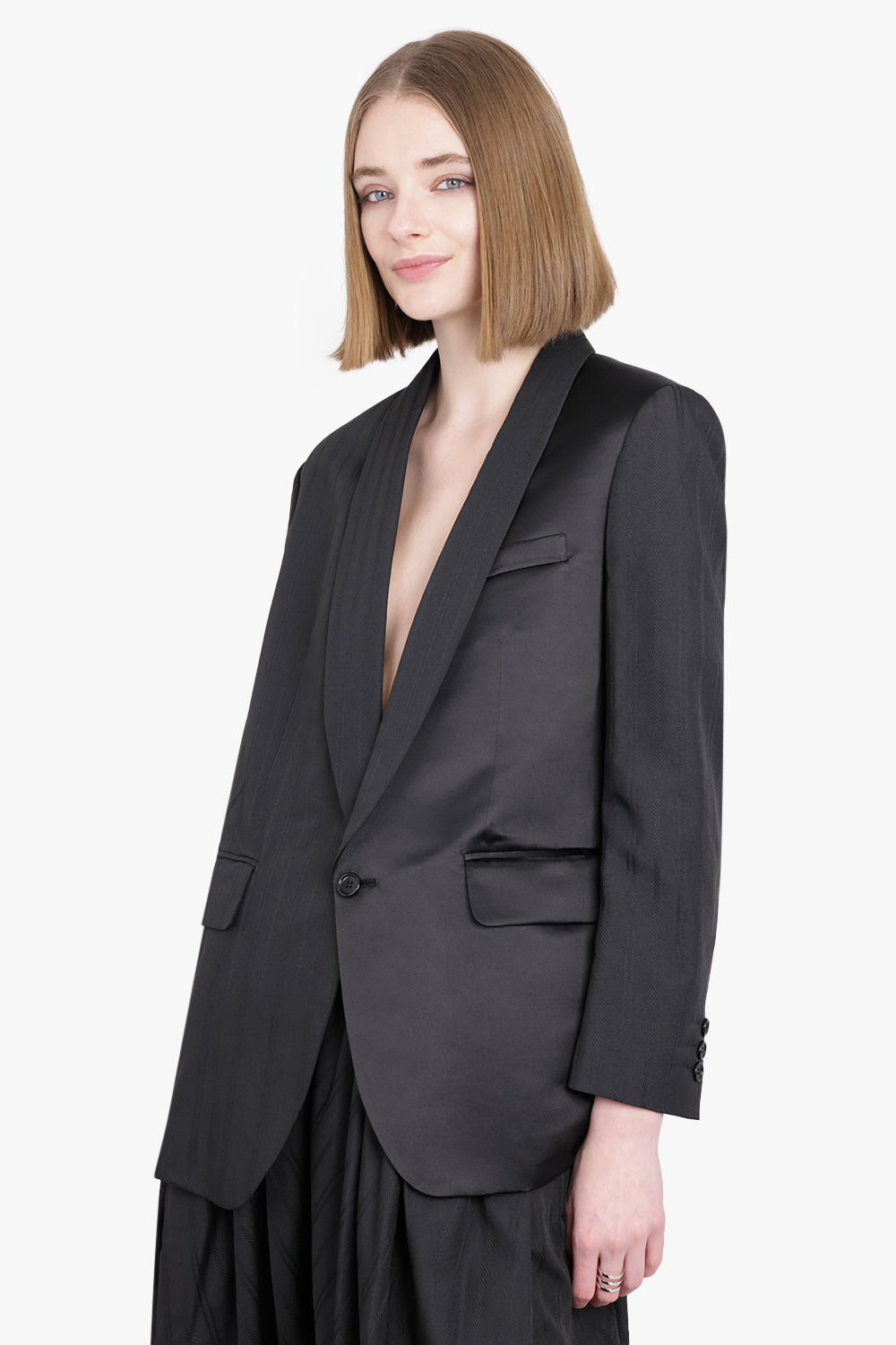 COMME DES GARCONS RTW Single Breasted Contrast Panel Suit Blazer | Black