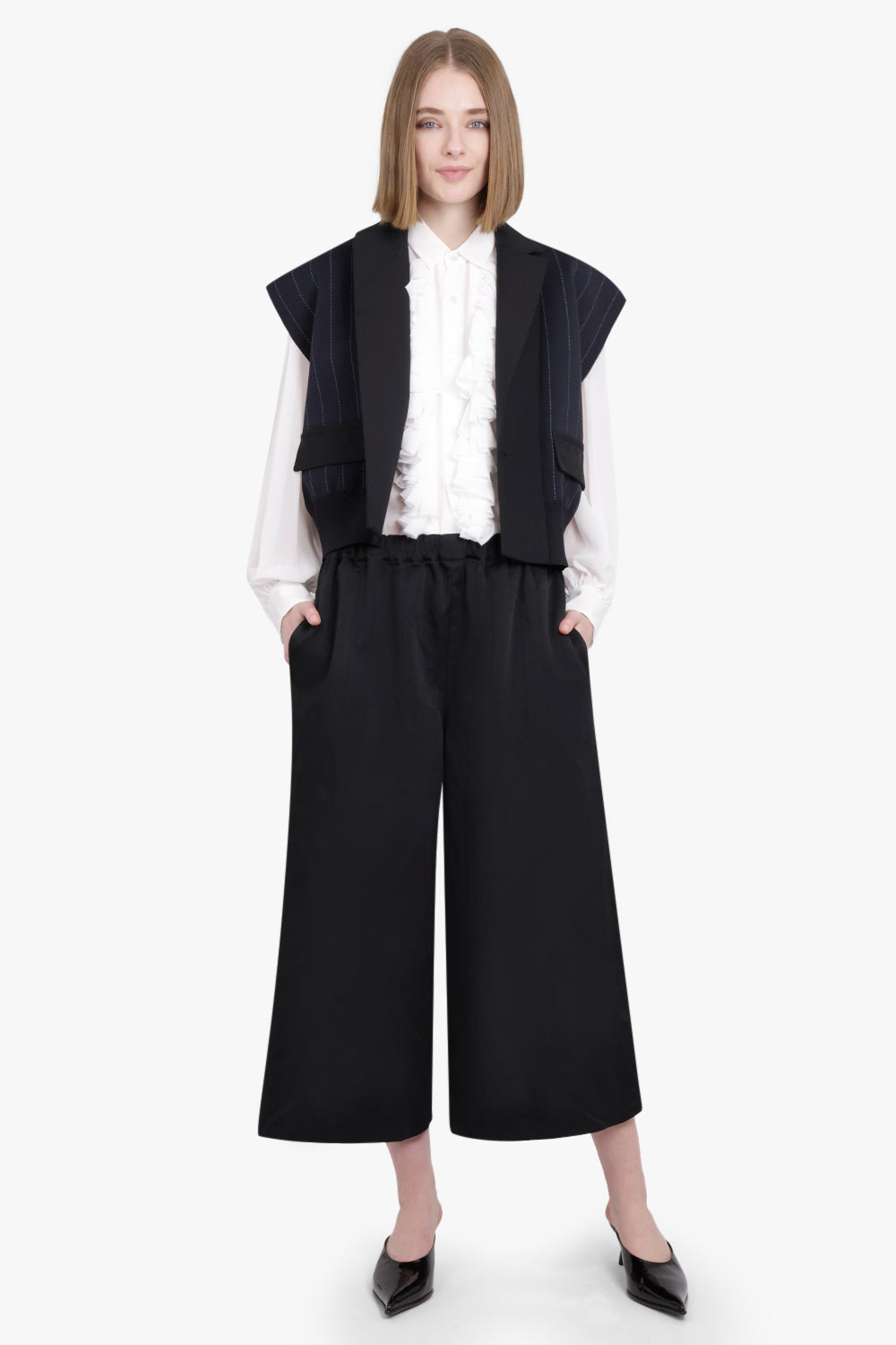 COMME DES GARCONS RTW Straight Leg Drawstring Cropped Pant | Black