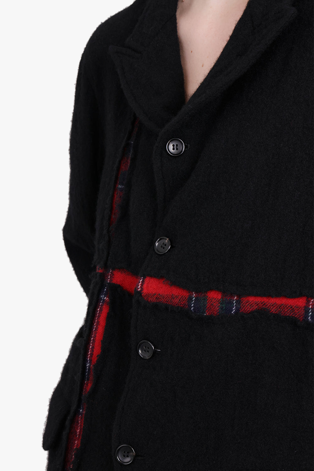 COMME DES GARCONS SHIRT RTW BLAZER WITH TARTAN DETAILING | BLACK/RED