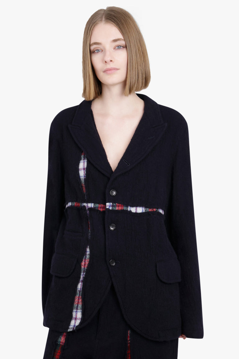 COMME DES GARCONS SHIRT RTW BLAZER WITH TARTAN DETAILING | NAVY/WHITE