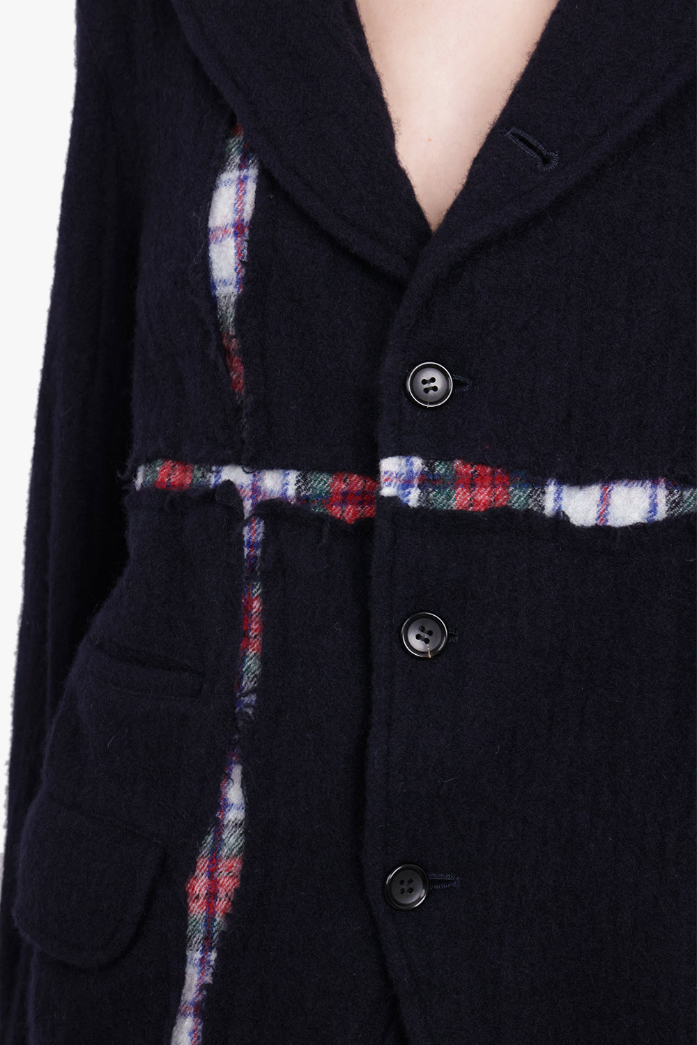 COMME DES GARCONS SHIRT RTW BLAZER WITH TARTAN DETAILING | NAVY/WHITE