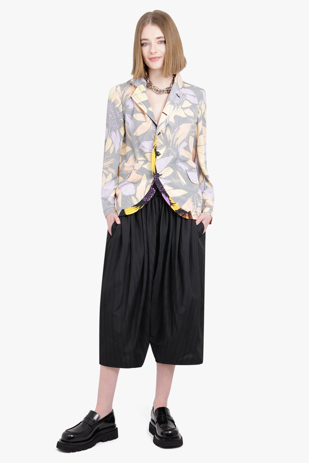 COMME DES GARCONS RTW Contrast Detail Floral Print Blazer Jacket | Multi