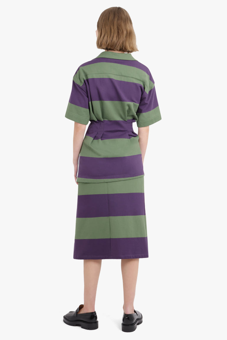 DRIES VAN NOTEN RTW Cross Stitch Tie Side Detail Stripe Midi Skirt | Dark Purple