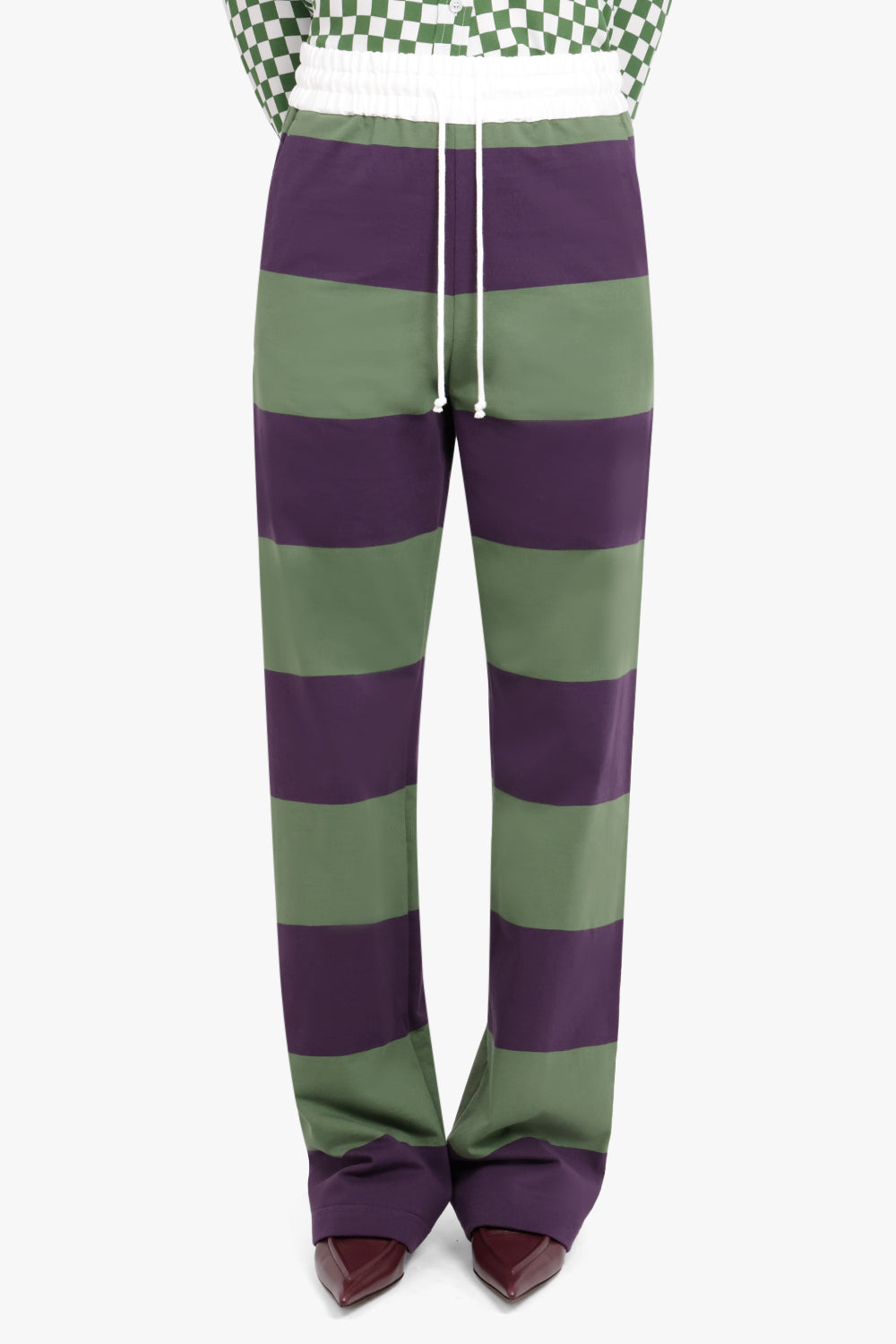 Purple and white striped shops pants