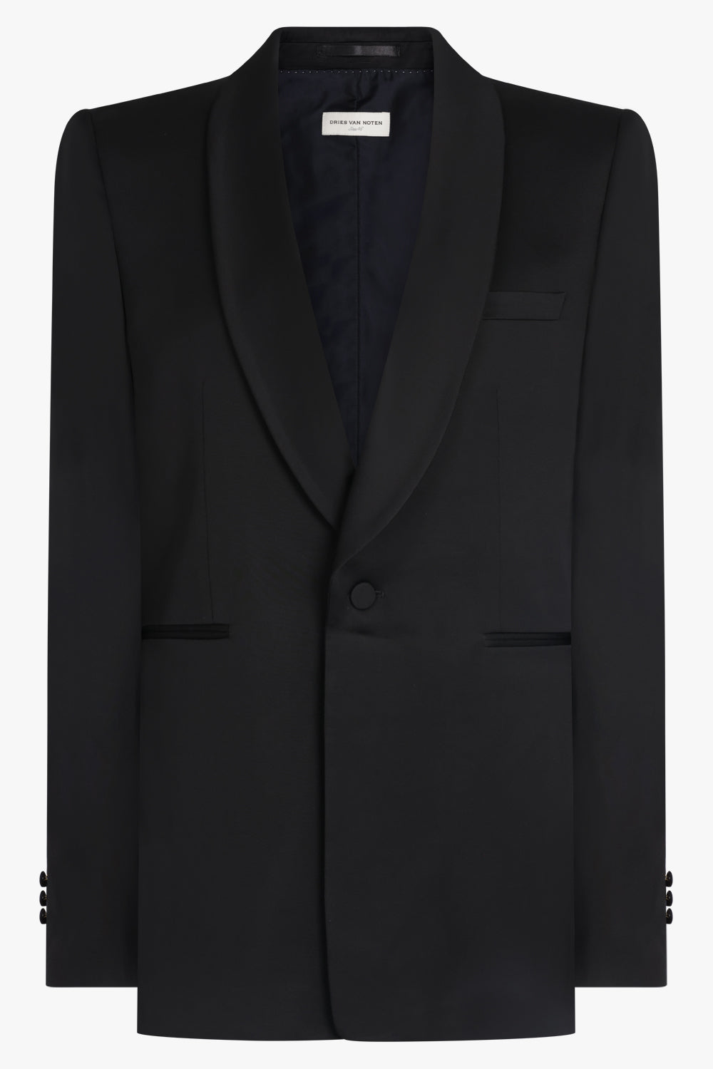 DRIES VAN NOTEN RTW Shiny Single Breasted Tuxedo Jacket | Black