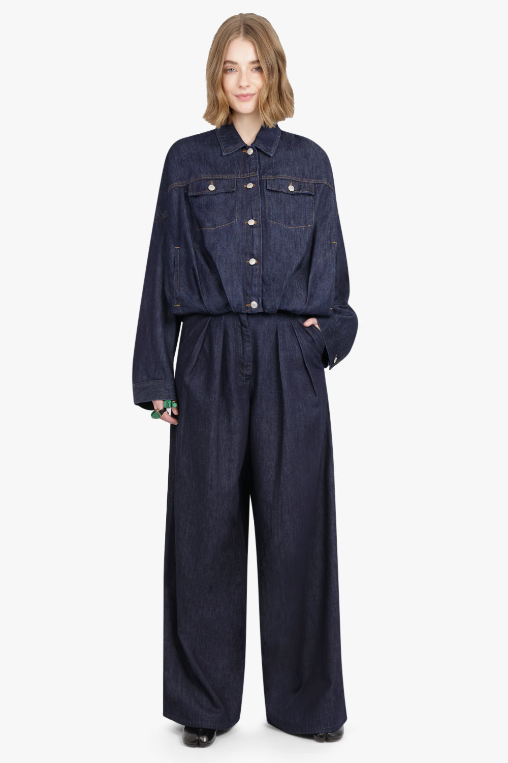 Pleated Wide Leg Denim Pants | Indigo – Parlour X