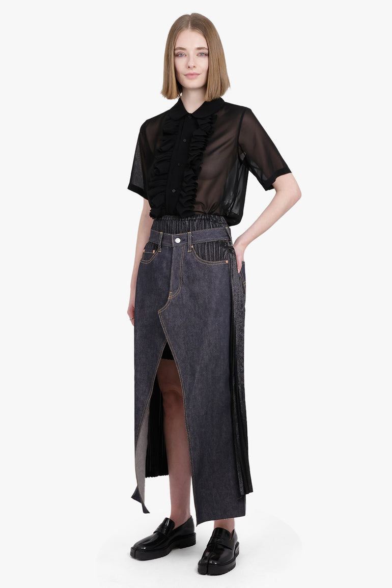 NOIR KEI NINOMIYA RTW Sheer Ruffle Detail S/S Shirt | Black