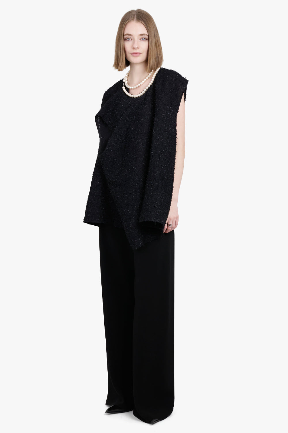 JUNYA WATANABE RTW Pearl Neck Sleeveless Top with Draped Back | Black