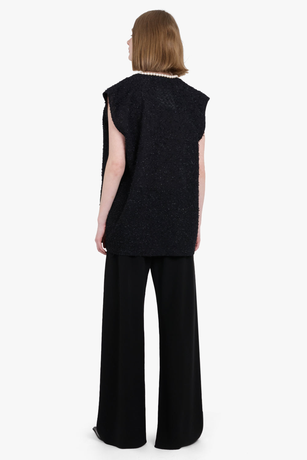 JUNYA WATANABE RTW Pearl Neck Sleeveless Top with Draped Back | Black