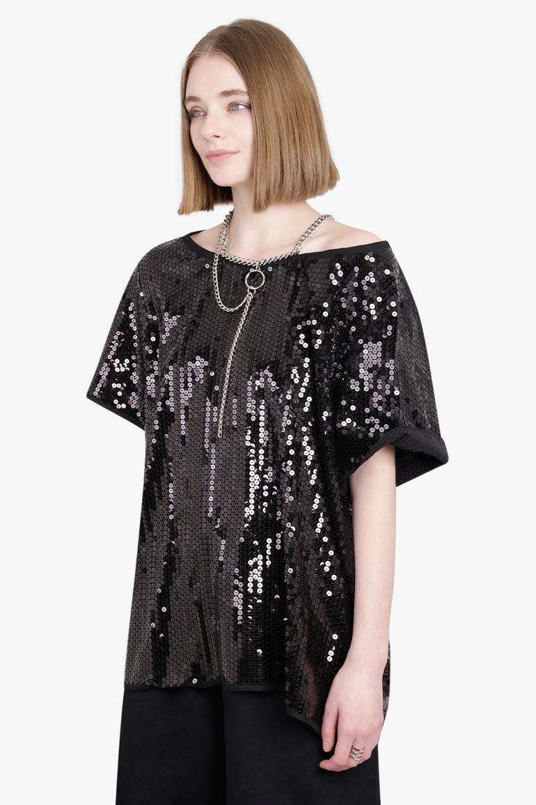 JUNYA WATANABE RTW Sequin Chain Neck S/S Off Shoulder Top | Black