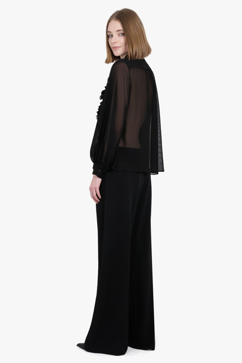 NOIR KEI NINOMIYA RTW Sheer Ruffle Detail L/S Shirt | Black