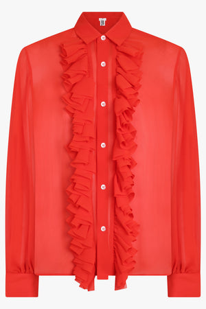 NOIR KEI NINOMIYA RTW Sheer Ruffle Detail L/S Shirt | Red