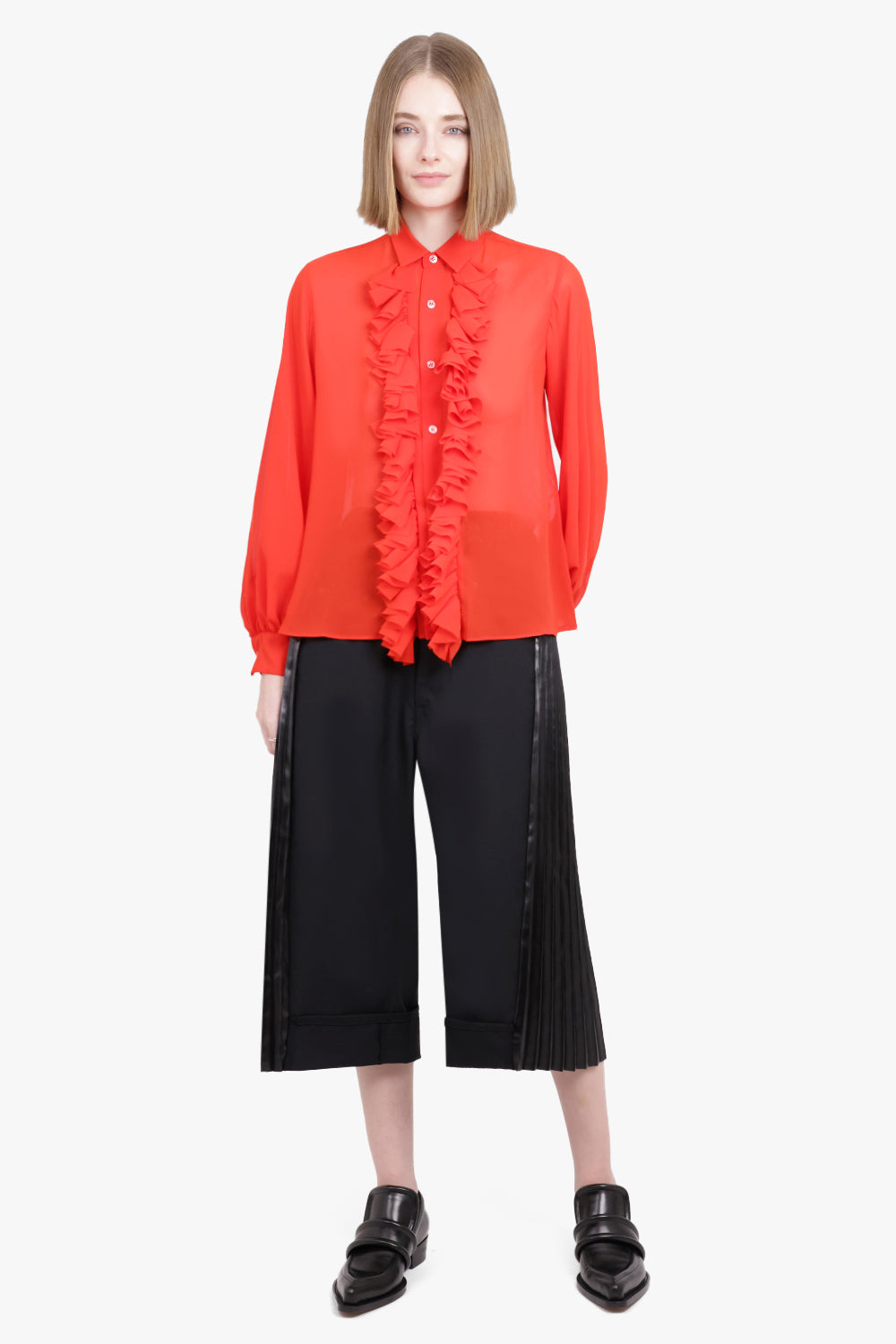 NOIR KEI NINOMIYA RTW Sheer Ruffle Detail L/S Shirt | Red