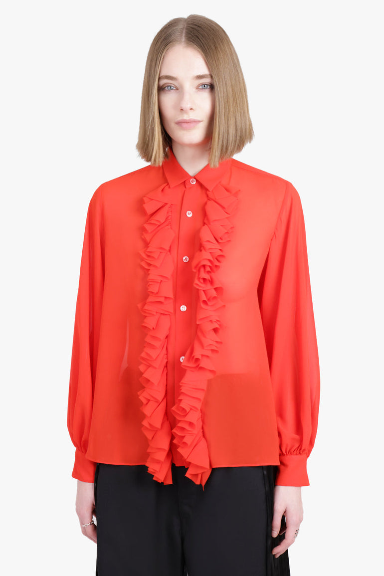 NOIR KEI NINOMIYA RTW Sheer Ruffle Detail L/S Shirt | Red