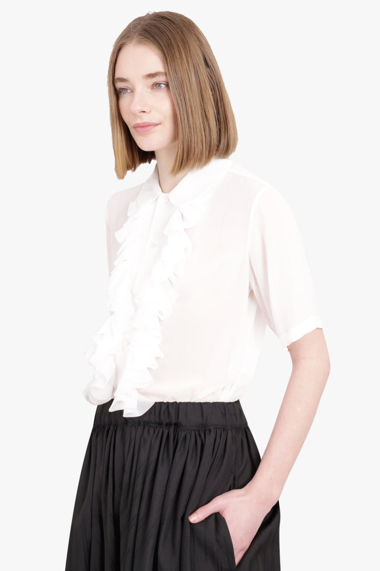 NOIR KEI NINOMIYA RTW Sheer Ruffle Detail S/S Shirt | White