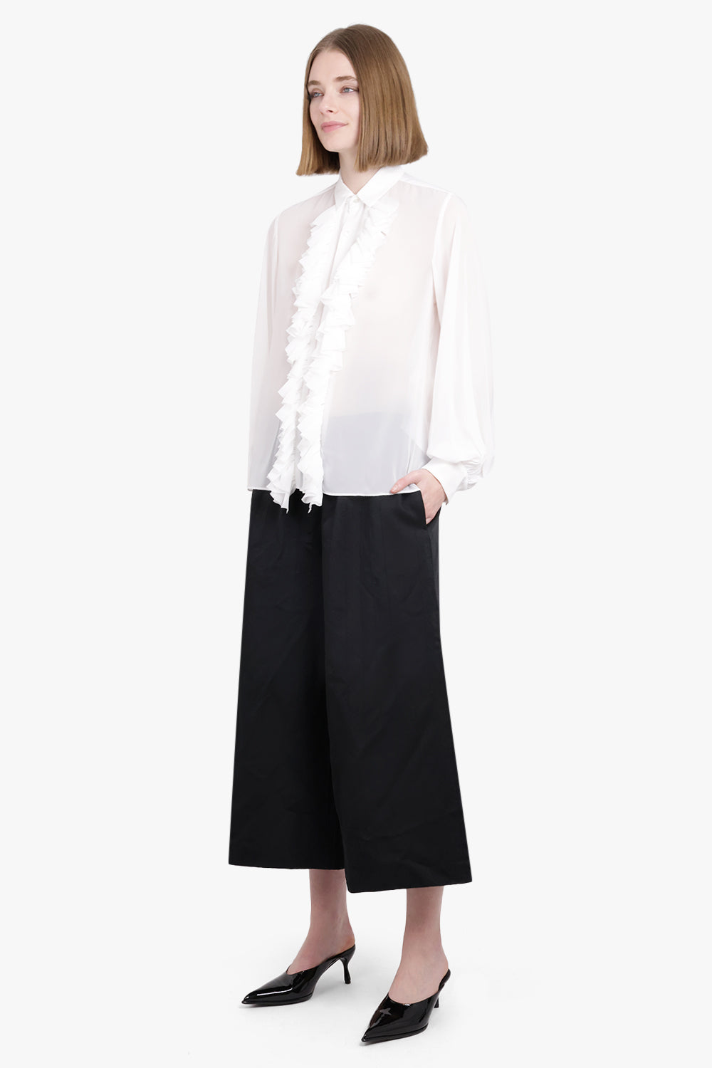 NOIR KEI NINOMIYA RTW Sheer Ruffle Detail L/S Shirt | White