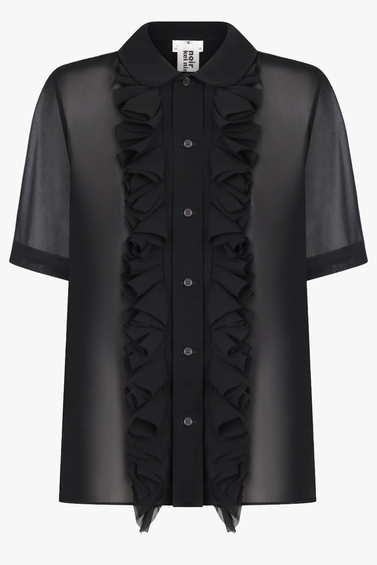 NOIR KEI NINOMIYA RTW Sheer Ruffle Detail S/S Shirt | Black