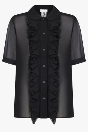 NOIR KEI NINOMIYA RTW Sheer Ruffle Detail S/S Shirt | Black