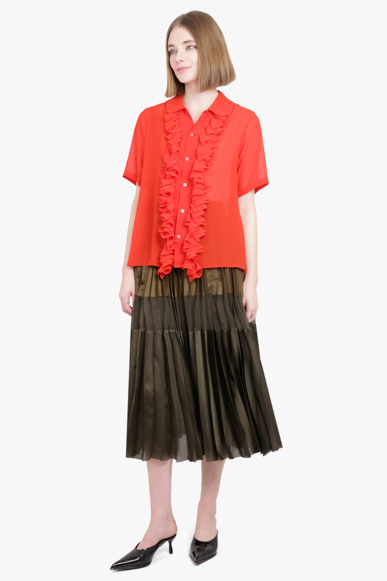 NOIR KEI NINOMIYA RTW Sheer Ruffle Detail S/S Shirt | Red