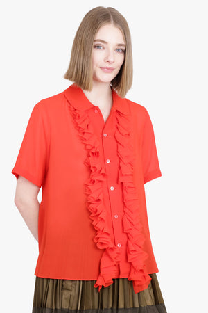 NOIR KEI NINOMIYA RTW Sheer Ruffle Detail S/S Shirt | Red