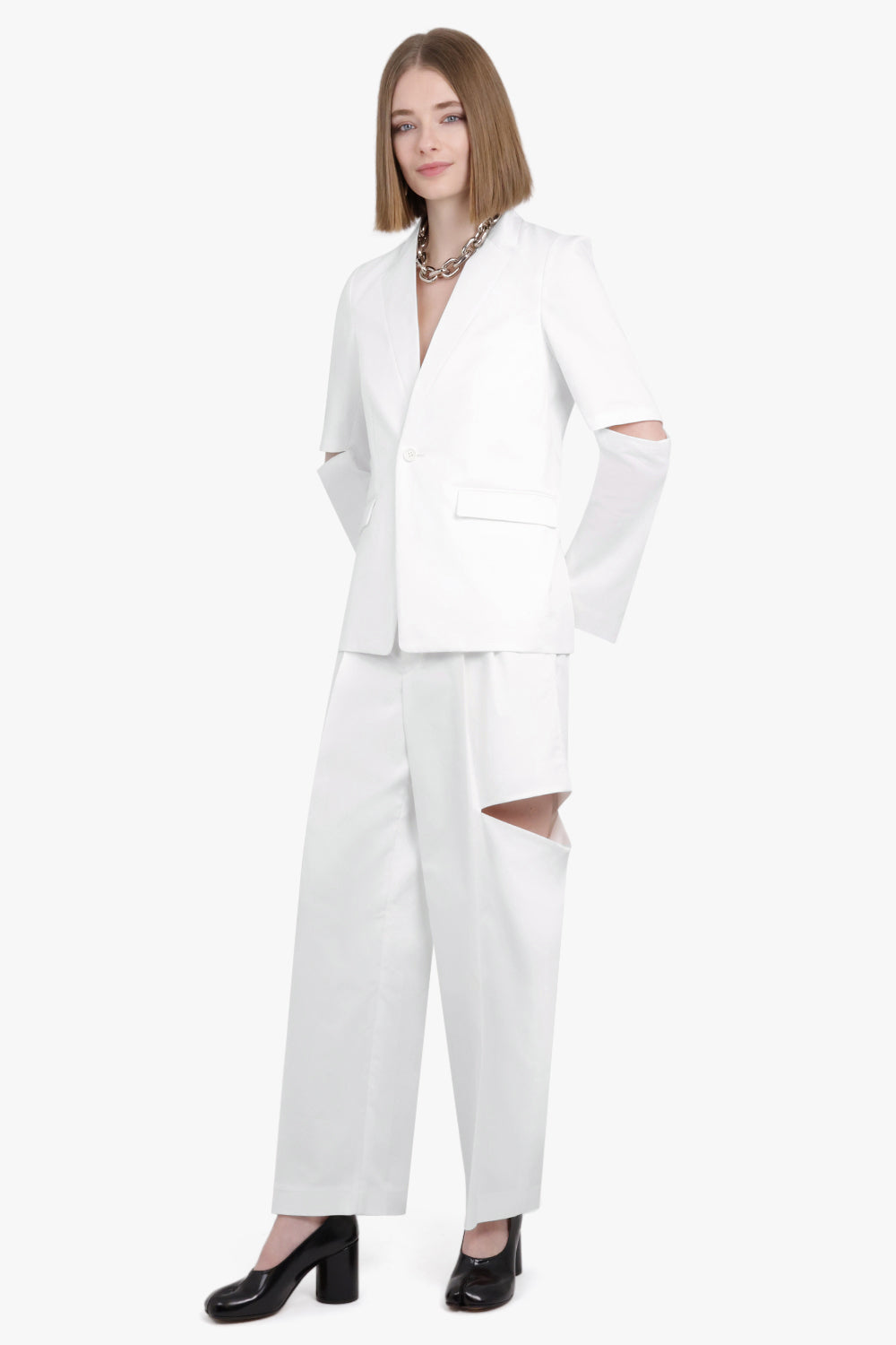 NOIR KEI NINOMIYA RTW Single Breasted Arm Slit Detail Blazer | White