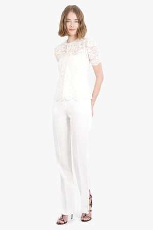 RABANNE RTW Front Pleated Short Sleeve Lace Top | Ivory