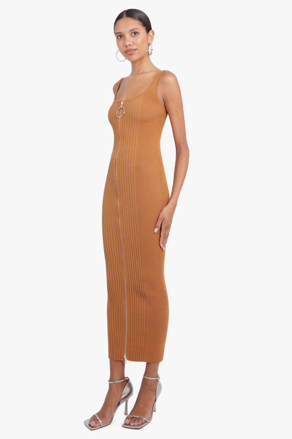 Camel ribbed hotsell midi dress