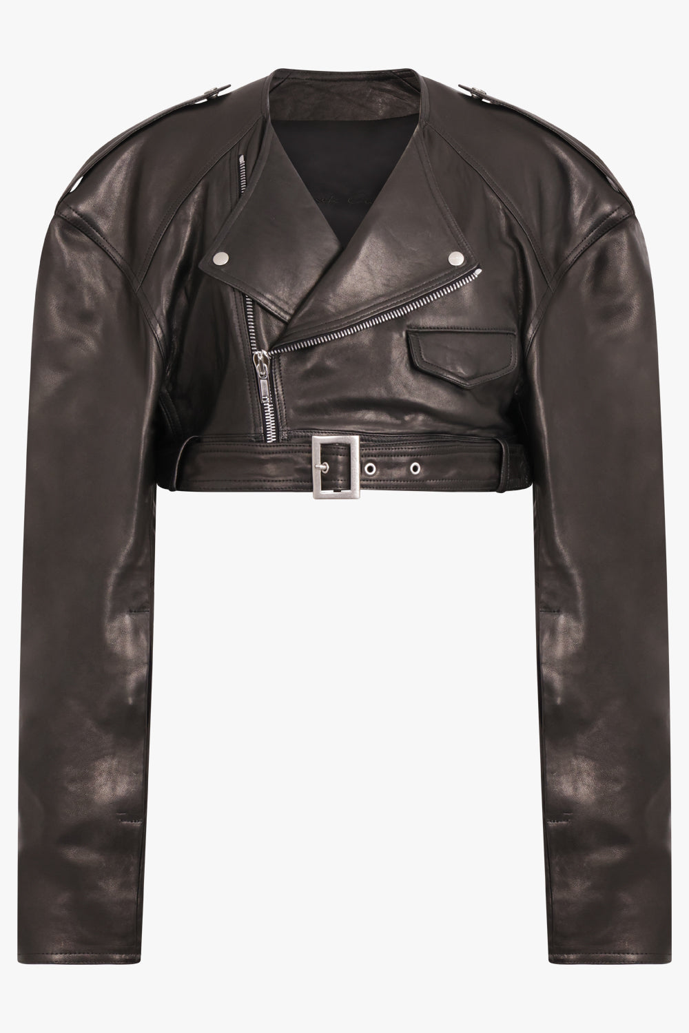 RICK OWENS RTW Cropped Leather Biker Jacket | Black