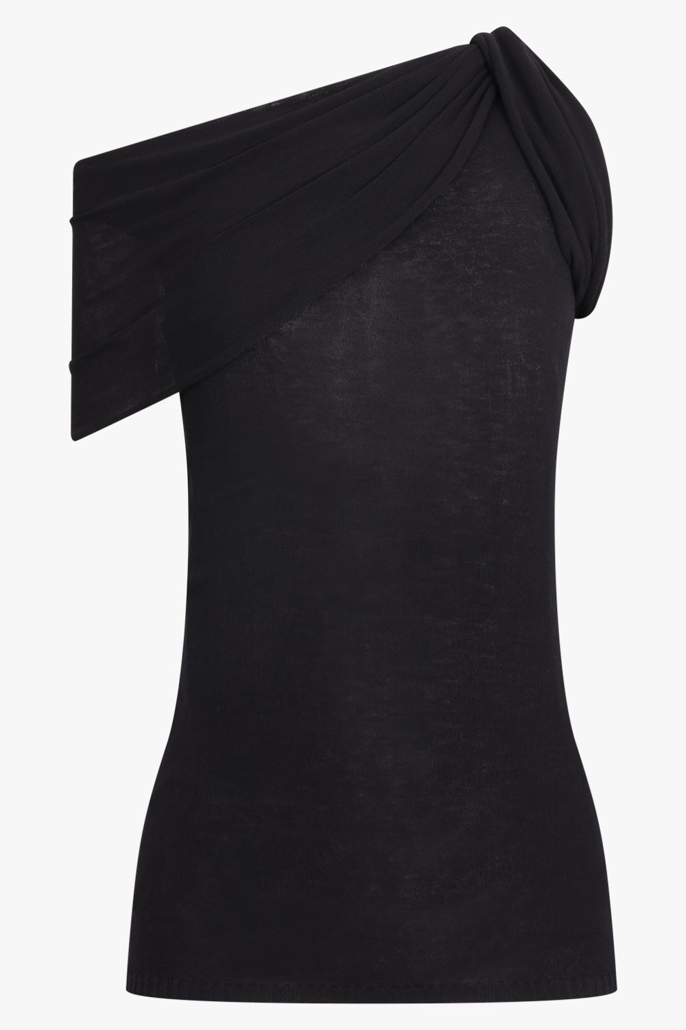 RICK OWENS RTW Maglia Asymmetric Foldover Neck Twist Top | Black