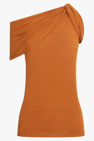 RICK OWENS RTW Maglia Asymmetric Foldover Neck Twist Top | Clay