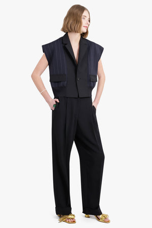 SACAI RTW Chalk Stripe / Glencheck Knit Vest | Navy