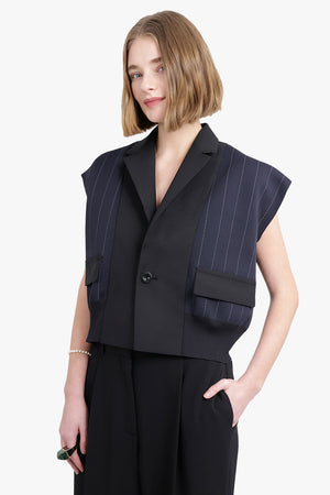 SACAI RTW Chalk Stripe / Glencheck Knit Vest | Navy